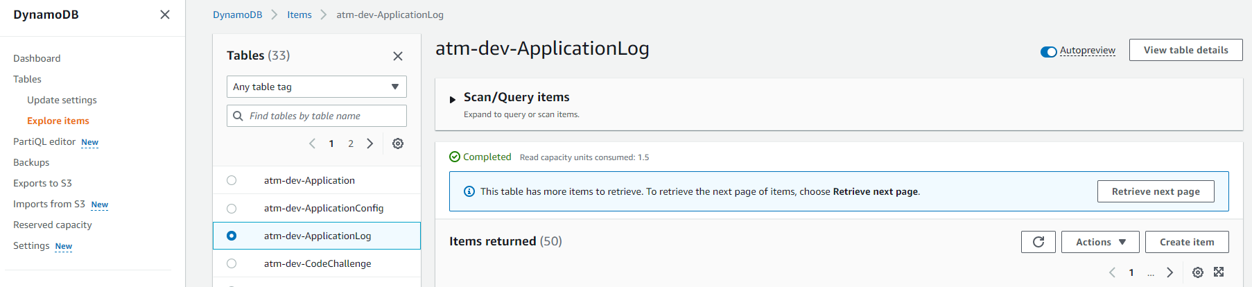 ApplicationLog Table 1!
