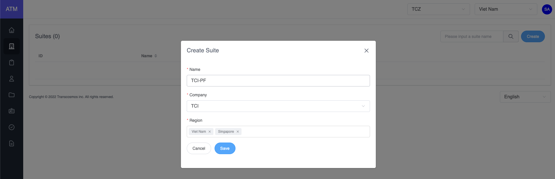 The create division popup!